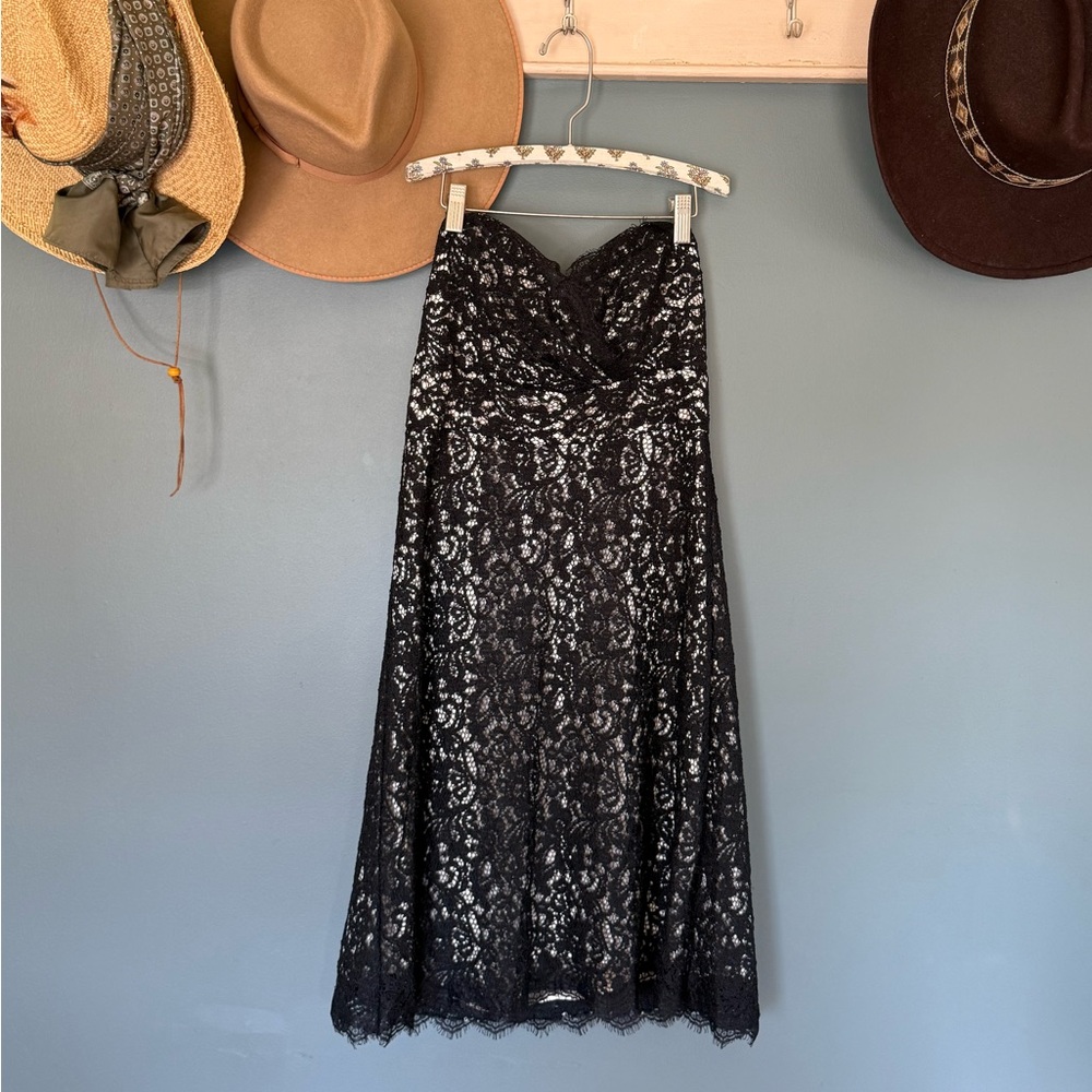 White House Black Market homecoming prom Black Lace strapless Dress sz 6